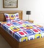 Blue Geometric 180 TC Cotton Blend Single Bed Sized Bed Sheets With 1 Pillow Cover