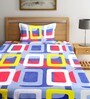 Blue Geometric 180 TC Cotton Blend Single Bed Sized Bed Sheets With 1 Pillow Cover