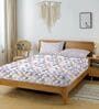 Purple & Grey Glace Cotton Geometric Print Elastic Fitted King Bedsheet With 2 Pillow Covers