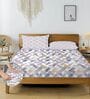 Purple & Grey Glace Cotton Geometric Print Elastic Fitted King Bedsheet With 2 Pillow Covers