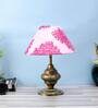 Purple & White Fabric Shade Table Lamp With Antique Base