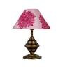 Purple & White Fabric Shade Table Lamp With Antique Base