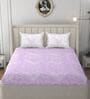 Purple & White Glace Cotton Floral Print Elastic Fitted King Bedsheet With 2 Pillow Covers