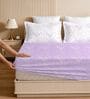 Purple & White Glace Cotton Floral Print Elastic Fitted King Bedsheet With 2 Pillow Covers