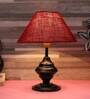 Purple & White Natural Fiber Shade Table Lamp With Black Base