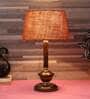 Purple & White Natural Fiber Shade Table Lamp With Copper Base