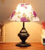 Purple & White Shade Table Lamp With Black Metal Base