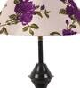 Purple & White Shade Table Lamp With Black Metal Base