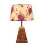 Purple & White Shade Table Lamp With Brown Woodden Base