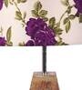 Purple & White Shade Table Lamp With Brown Woodden Base