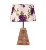 Purple & White Shade Table Lamp With Brown Woodden Base