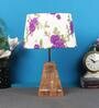 Purple & White Shade Table Lamp With Brown Woodden Base