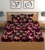 Purple 180 TC Floral Cotton Queen Double Bedsheet 2 Pillow covers