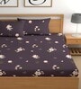 Purple 180 TC Floral Cotton Fitted Double Bedsheet 2 Pillow covers