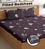 Purple 180 TC Floral Cotton Fitted Double Bedsheet 2 Pillow covers