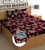 Purple 180 TC Floral Cotton Fitted Double Bedsheet 2 Pillow covers