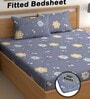 Purple 200 TC Floral Cotton Fitted Double Bedsheet 2 Pillow covers