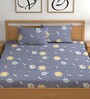 Purple 200 TC Floral Cotton Queen Double Bedsheet 2 Pillow covers