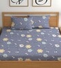 Purple 200 TC Floral Cotton Fitted Double Bedsheet 2 Pillow covers
