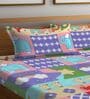 Purple Wildlife 300 TC Cotton Blend Double Queen Size Bedsheet With 2 Pillow Covers