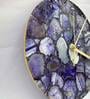 Purple Agate Gemstone Round Clock with Leafing -