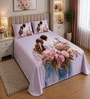 Pink 7D Digital Printed Couple Queen Size Bedsheet Sheet with 2 Matching Pillow Covers
