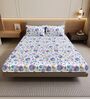 Purple Blue Floral 144 Tc Cotton Double Bedsheet With 2 Pillowcovers