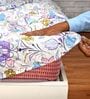 Purple Blue Floral 144 Tc Cotton Elastic Fitted King Bedsheet With 2 Pillowcovers