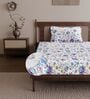Purple Blue Floral 144 Tc Cotton Elastic Fitted Single Bedsheet With Pillowcover