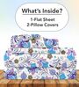 Purple Blue Floral 144 Tc Cotton King Bedsheet With 2 Pillowcovers