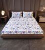 Purple Blue Floral 144 Tc Cotton King Bedsheet With 2 Pillowcovers