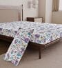 Purple Blue Floral 144 Tc Cotton Single Bedsheet With Pillowcover