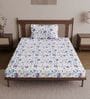 Purple Blue Floral 144 Tc Cotton Single Bedsheet With Pillowcover