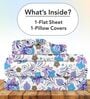Purple Blue Floral 144 Tc Cotton Single Bedsheet With Pillowcover