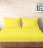 Yellow Cotton Solid 210TC Plain Super King Bedsheet with 2 Pillow Covers