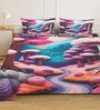 Purple Digital Floral Printed Cotton Blend Double Bedsheet with 2 Pillow Covers