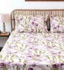 Purple Floral 180 TC Cotton 1 King Bedsheet with 2 Pillow Covers
