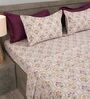 Purple Floral 210TC 100% Cotton Printed Flat Super King Bedsheet With 2 Pillow Covers