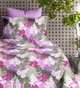 Purple Floral 210TC Cotton Super King Sized Double Bedsheet with 2 Piping Pillow Covers