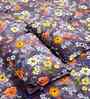 Purple Floral 300 TC Cotton Blend King Size Double Bedsheet with 2 Pillow Covers
