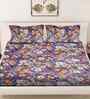 Purple Floral 300 TC Cotton Blend King Size Double Bedsheet with 2 Pillow Covers