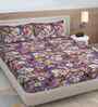 Purple Floral 300 TC Cotton Blend King Size Double Bedsheet with 2 Pillow Covers