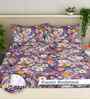 Purple Floral 300 TC Cotton Blend King Size Fitted Double Bedsheet with 2 Pillow Covers
