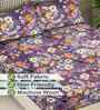 Purple Floral 300 TC Cotton Blend King Size Fitted Double Bedsheet with 2 Pillow Covers