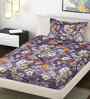 Purple Floral 300 TC Cotton Blend Single Bedsheet with 1 Pillow Cover