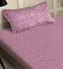 Purple Floral 300 TC Woollen Fitted Single Bedsheet with Pillow Cover