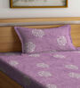 Purple Floral 400 TC Cotton Single Bedsheet with 1 Pillow Cover