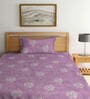 Purple Floral 400 TC Cotton Single Bedsheet with 1 Pillow Cover