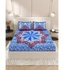 Blue Floral 200 TC Cotton Double Queen Sized Bedsheet With 2 Pillow Covers