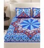 Blue Floral 200 TC Cotton Double Queen Sized Bedsheet With 2 Pillow Covers